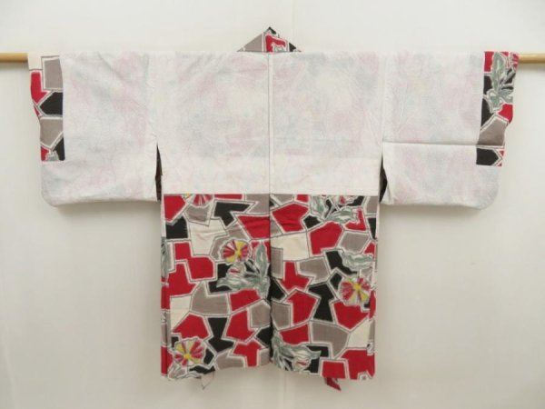 Photo7: 5703T01z510 Vintage Japanese Kimono Silk HAORI Flower Dark red (7)