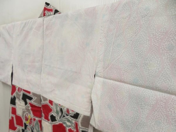 Photo8: 5703T01z510 Vintage Japanese Kimono Silk HAORI Flower Dark red (8)