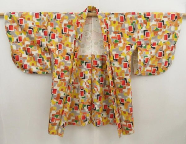 Photo5: 5703T02z400 Vintage Japanese Kimono Silk MEISEN HAORI  Orange (5)