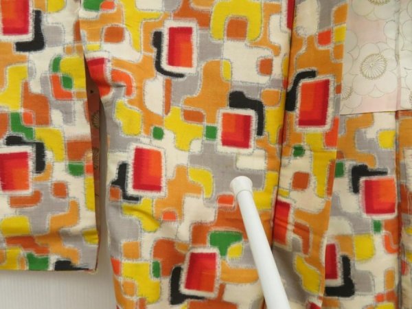 Photo6: 5703T02z400 Vintage Japanese Kimono Silk MEISEN HAORI  Orange (6)