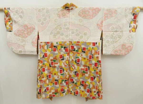 Photo8: 5703T02z400 Vintage Japanese Kimono Silk MEISEN HAORI  Orange (8)