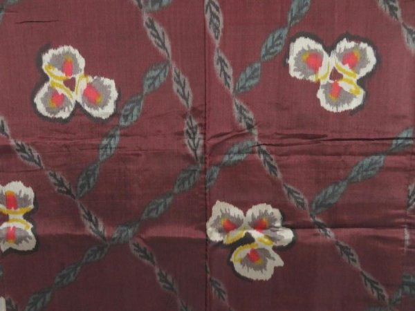 Photo3: 5703T03z420 Antique Japanese Kimono Silk MEISEN HAORI Flower Dark grape (3)