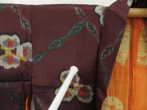 Photo6: 5703T03z420 Antique Japanese Kimono Silk MEISEN HAORI Flower Dark grape (6)