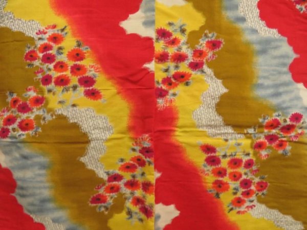 Photo3: 5703T04z500 Vintage Japanese Kimono Silk MEISEN HAORI Flower Red (3)