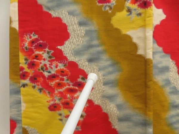 Photo5: 5703T04z500 Vintage Japanese Kimono Silk MEISEN HAORI Flower Red (5)