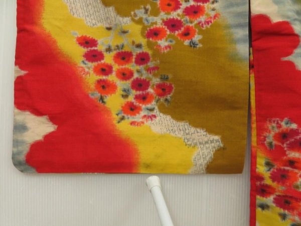 Photo7: 5703T04z500 Vintage Japanese Kimono Silk MEISEN HAORI Flower Red (7)
