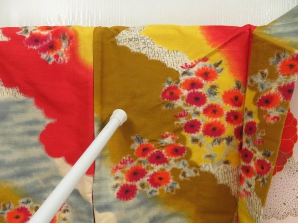 Photo8: 5703T04z500 Vintage Japanese Kimono Silk MEISEN HAORI Flower Red (8)