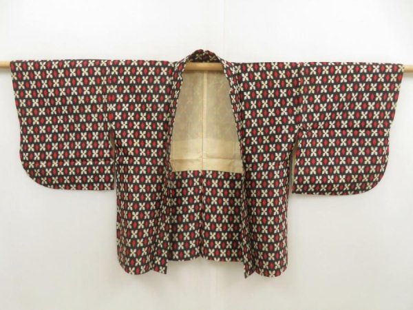 Photo6: 5703T05z330 Vintage Japanese Kimono Silk MEISEN HAORI  Black (6)