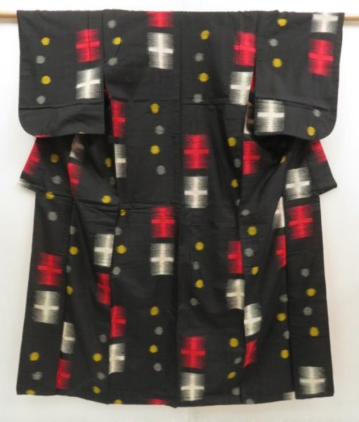 Photo1: 5703T06z710 Vintage Japanese Kimono Silk MEISEN KOMON Black (1)