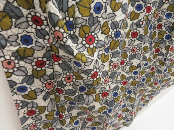 Photo3: 5703T07z670 Vintage Japanese Kimono Silk MEISEN KOMON Flower Light gray (3)