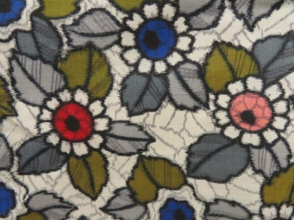 Photo6: 5703T07z670 Vintage Japanese Kimono Silk MEISEN KOMON Flower Light gray (6)
