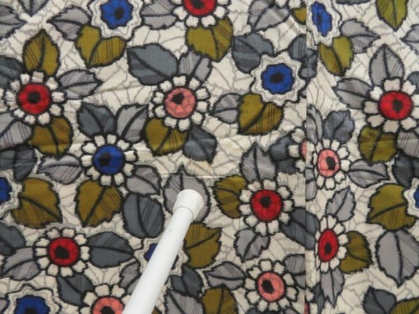 Photo7: 5703T07z670 Vintage Japanese Kimono Silk MEISEN KOMON Flower Light gray (7)