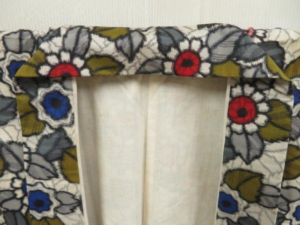 Photo8: 5703T07z670 Vintage Japanese Kimono Silk MEISEN KOMON Flower Light gray (8)