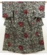 Photo1: 5703T08z650 Vintage Japanese Kimono Silk MEISEN KOMON Flower Black (1)