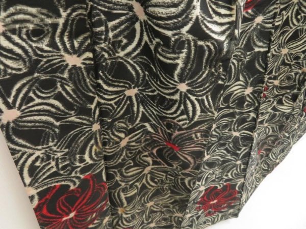 Photo3: 5703T08z650 Vintage Japanese Kimono Silk MEISEN KOMON Flower Black (3)