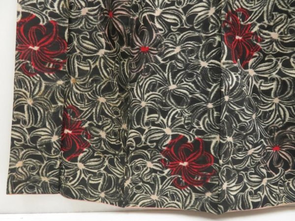 Photo4: 5703T08z650 Vintage Japanese Kimono Silk MEISEN KOMON Flower Black (4)