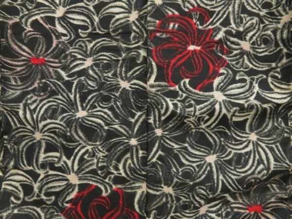 Photo5: 5703T08z650 Vintage Japanese Kimono Silk MEISEN KOMON Flower Black (5)