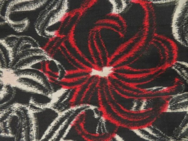 Photo6: 5703T08z650 Vintage Japanese Kimono Silk MEISEN KOMON Flower Black (6)