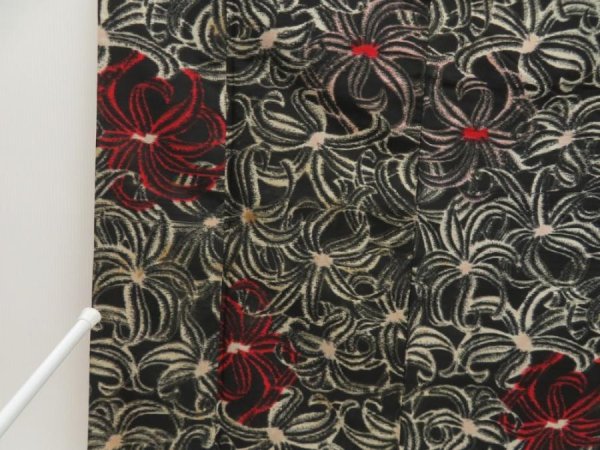 Photo7: 5703T08z650 Vintage Japanese Kimono Silk MEISEN KOMON Flower Black (7)
