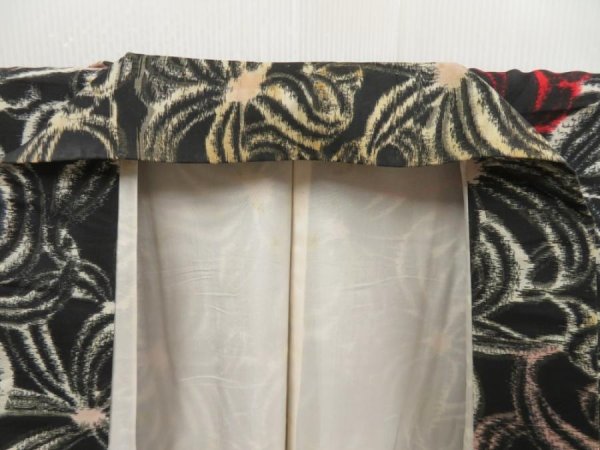 Photo8: 5703T08z650 Vintage Japanese Kimono Silk MEISEN KOMON Flower Black (8)