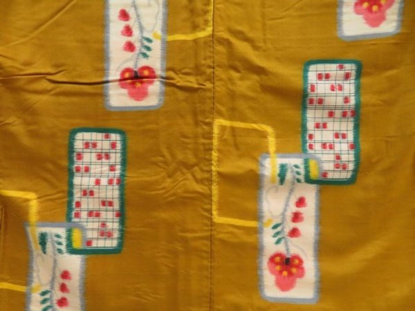 Photo5: 5703T09z770 Vintage Japanese Kimono Silk MEISEN KOMON Flower Yellow ochre (5)