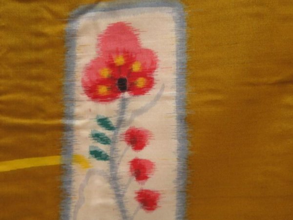 Photo6: 5703T09z770 Vintage Japanese Kimono Silk MEISEN KOMON Flower Yellow ochre (6)