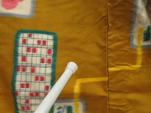 Photo7: 5703T09z770 Vintage Japanese Kimono Silk MEISEN KOMON Flower Yellow ochre (7)