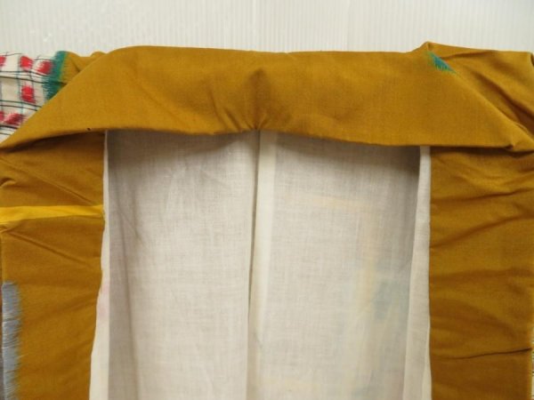 Photo8: 5703T09z770 Vintage Japanese Kimono Silk MEISEN KOMON Flower Yellow ochre (8)