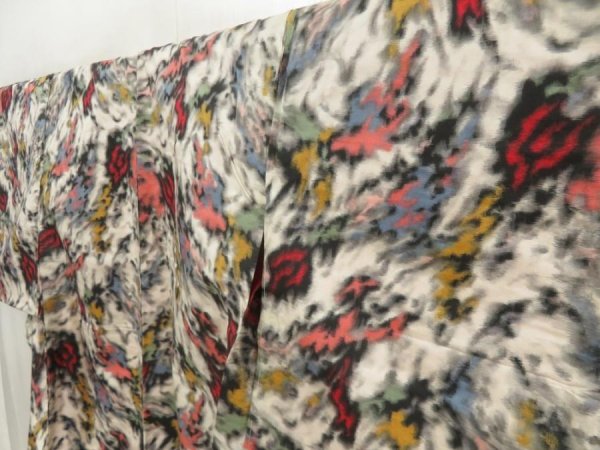 Photo2: 5703T10z730 Vintage Japanese Kimono Silk MEISEN KOMON  Off-white (2)