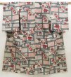 Photo1: 5703T11z520 Vintage Japanese Kimono Silk MEISEN KOMON Flower Gray (1)