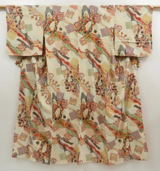 Photo1: 5703T12z670 Vintage Japanese Kimono Silk KOMON  Off-white (1)