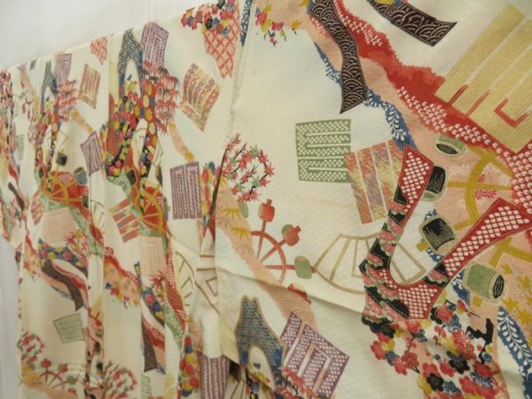 Photo2: 5703T12z670 Vintage Japanese Kimono Silk KOMON  Off-white (2)