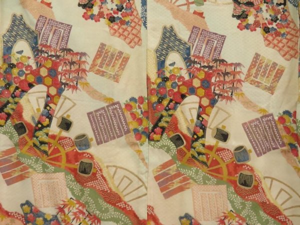 Photo4: 5703T12z670 Vintage Japanese Kimono Silk KOMON  Off-white (4)