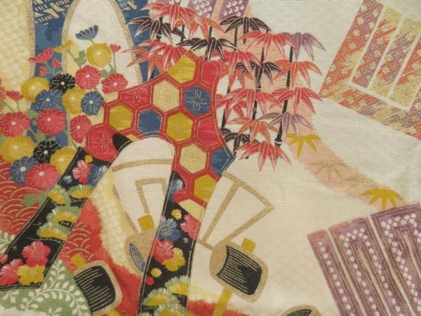 Photo5: 5703T12z670 Vintage Japanese Kimono Silk KOMON  Off-white (5)