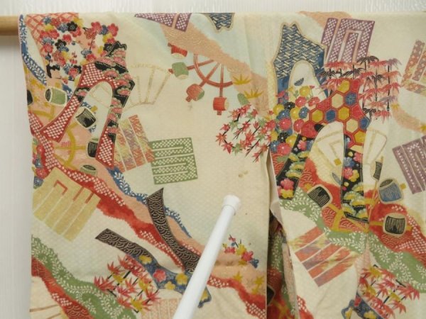 Photo6: 5703T12z670 Vintage Japanese Kimono Silk KOMON  Off-white (6)