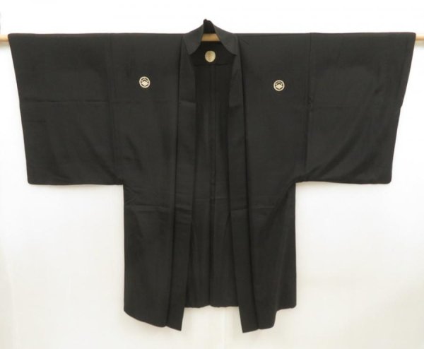 Photo2: 5705T01z350 Vintage Japanese Kimono Silk Men's See through RO HAORI Black (2)