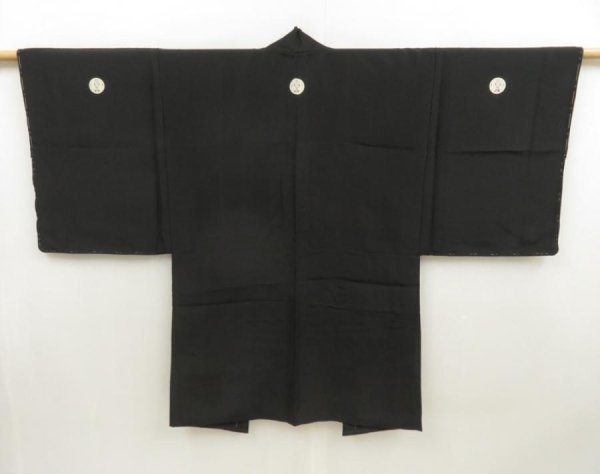 Photo5: 5705T02z620 Vintage Japanese Kimono Silk Men's HAORI Mt.Fuji Black (5)