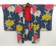 Photo1: 5705T03z510 Antique Japanese Kimono Silk HAORI Fatsia Dark navy (1)