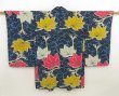 Photo4: 5705T03z510 Antique Japanese Kimono Silk HAORI Fatsia Dark navy (4)