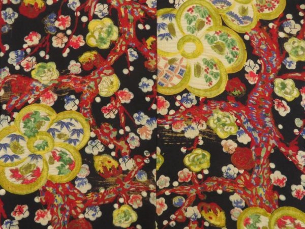 Photo3: 5705T04z490 Vintage Japanese Kimono Silk HAORI Plum blossom Black (3)
