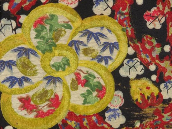 Photo4: 5705T04z490 Vintage Japanese Kimono Silk HAORI Plum blossom Black (4)