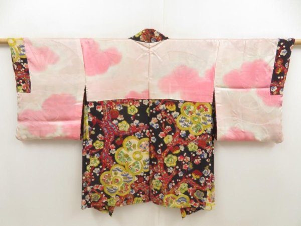 Photo6: 5705T04z490 Vintage Japanese Kimono Silk HAORI Plum blossom Black (6)