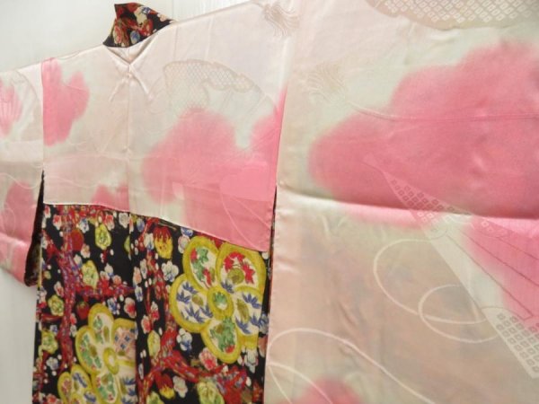 Photo7: 5705T04z490 Vintage Japanese Kimono Silk HAORI Plum blossom Black (7)