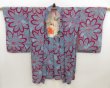 Photo1: 5705T07z430 Antique Japanese Kimono Silk LONG HAORI Flower Dull sea blue (1)