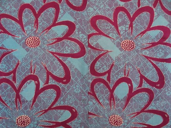 Photo7: 5705T07z430 Antique Japanese Kimono Silk LONG HAORI Flower Dull sea blue (7)