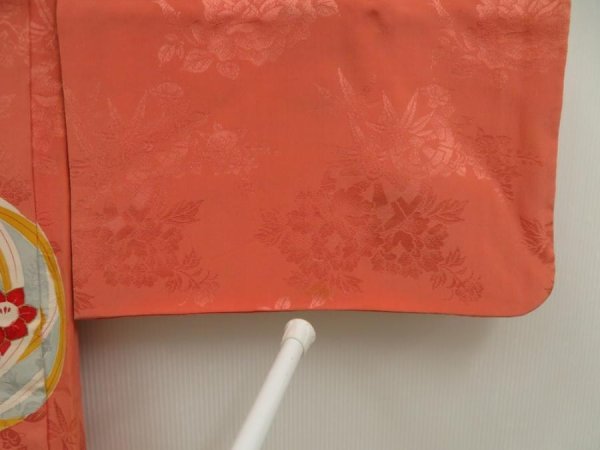 Photo7: 5705T08z540 Antique Japanese Kimono Silk LONG HAORI Coral pink (7)