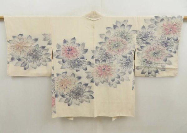 Photo1: 5705T09z570 Vintage Japanese Kimono Silk HAORI Flower Off-white (1)