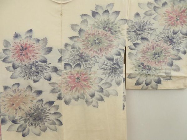 Photo3: 5705T09z570 Vintage Japanese Kimono Silk HAORI Flower Off-white (3)