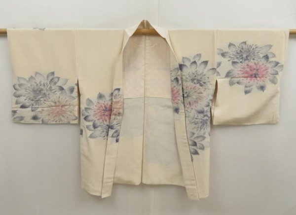Photo7: 5705T09z570 Vintage Japanese Kimono Silk HAORI Flower Off-white (7)