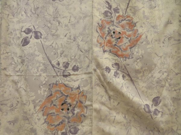 Photo5: 5705T10z940 Vintage Japanese Kimono Silk KOMON Flower Off-white (5)